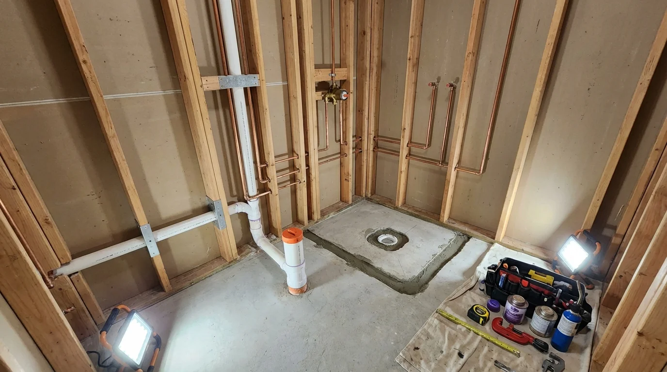 Bathroom rough-in plumbing during remodel by Johns Plumbing LLC in Saguache