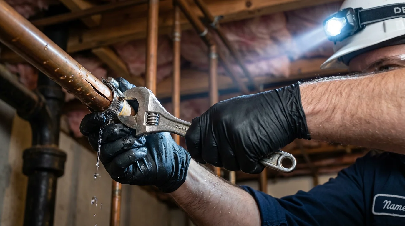 Emergency pipe clamp repair being performed by a Johns Plumbing LLC plumber in Saguache