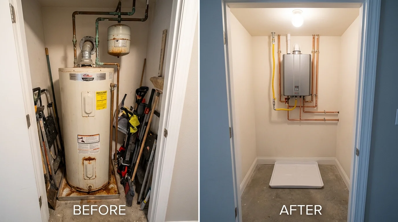 Tank water heater versus wall-mounted tankless unit comparison for Saguache, CO homeowners