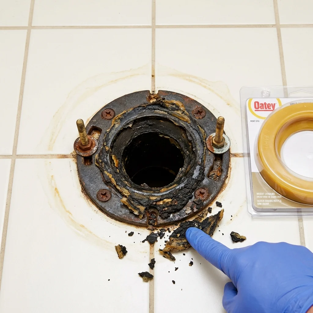 Failed wax ring showing water seepage at the base of a toilet in a Saguache, CO home